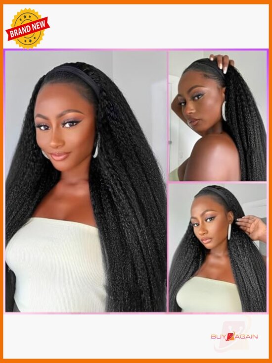 Kinky Straight Half Wig Human Hair 200% Density 3 In 1 Glueless Drawstring main image 4